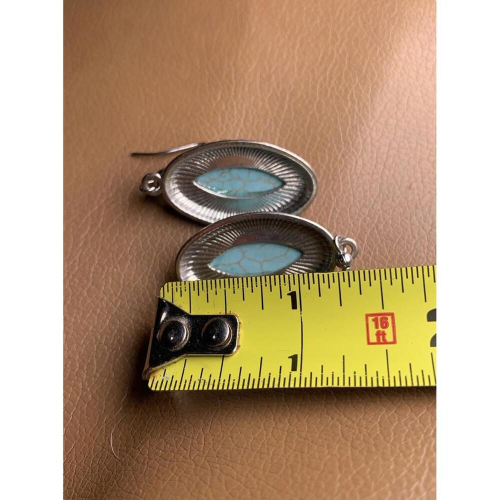 Vintage Sterling Silver Turquoise Oval Earrings Pierced Studs 1.25” - Picture 4 of 4
